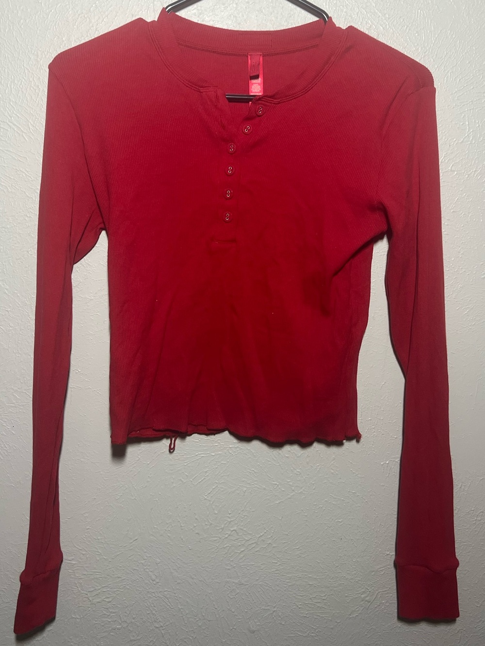 Imperfect Red Skims Long-Sleeve Henley Top Size XL